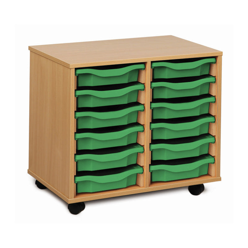 Monarch shallow tray storage unit - 12 trays (2 x 6) beech