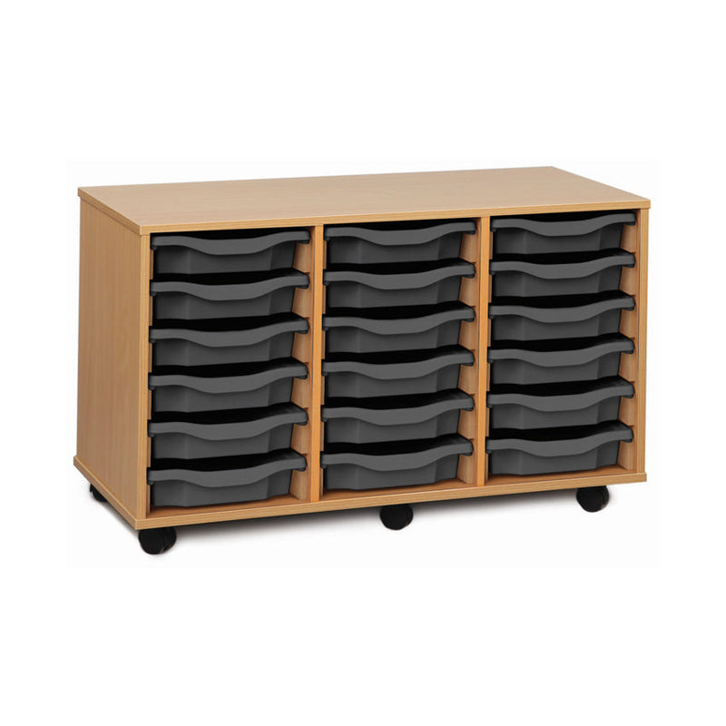Monarch shallow tray storage unit - 18 trays (3 x 6) beech