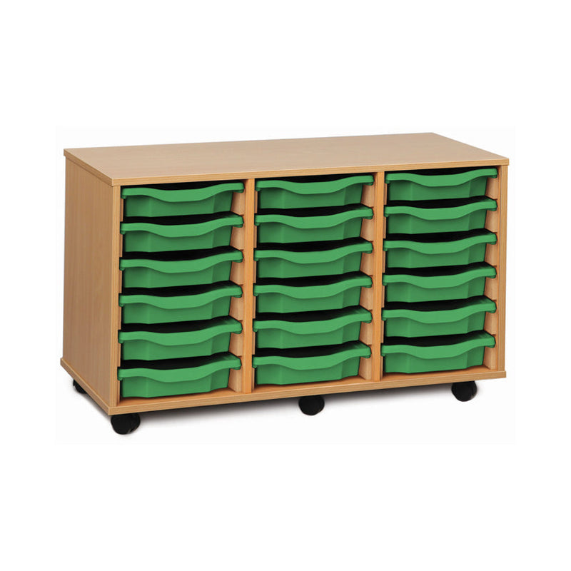 Monarch shallow tray storage unit - 18 trays (3 x 6) beech