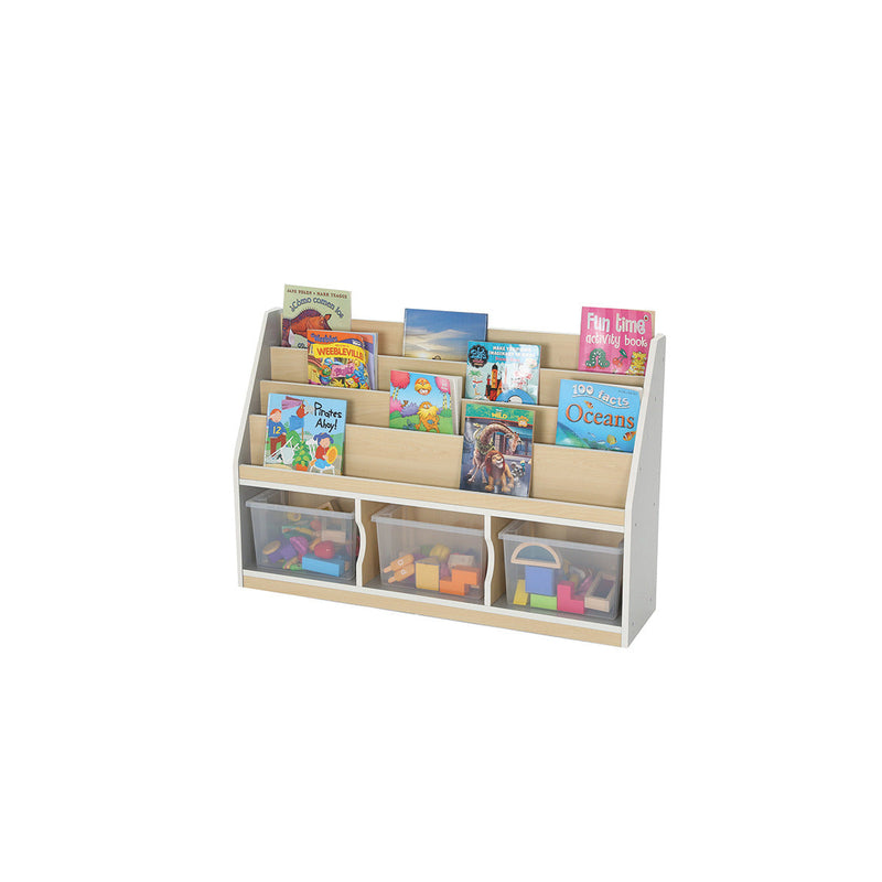 3 COMPARTMENT BOOK STORAGE & 3 CLEAR TRAYS, MODERN THRIFTY STORAGE RANGE