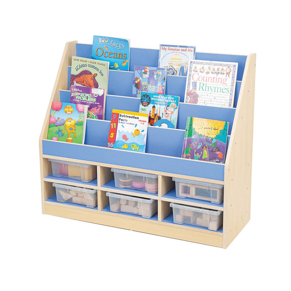 6 Compartment Book Storage & 6 Clear Trays, PASTEL STORAGE RANGE, Blue, Each