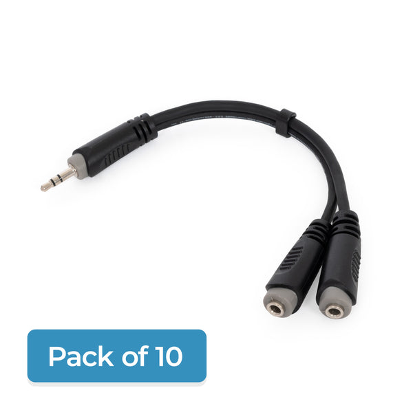 Pack of 10 Roxtone 3.5mm stereo plug to 2 x 3.5mm splitters