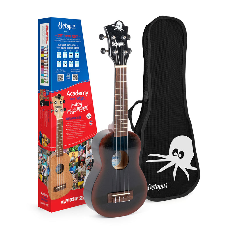 Octopus Academy sparkle soprano ukulele - Black burst