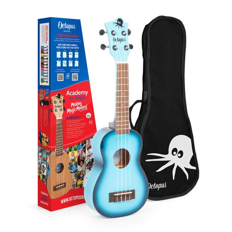 Octopus Academy sparkle soprano ukulele - Light blue burst