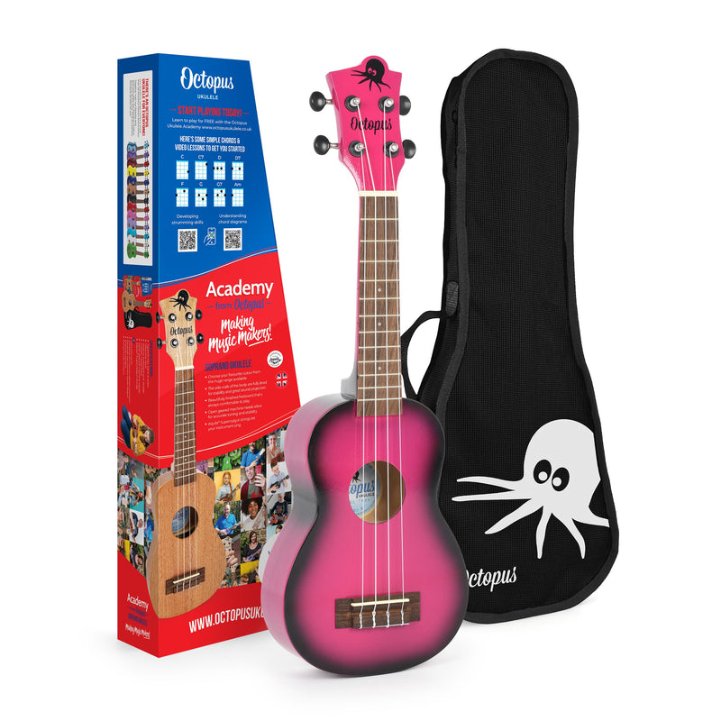 Octopus Academy sparkle soprano ukulele - Pink burst