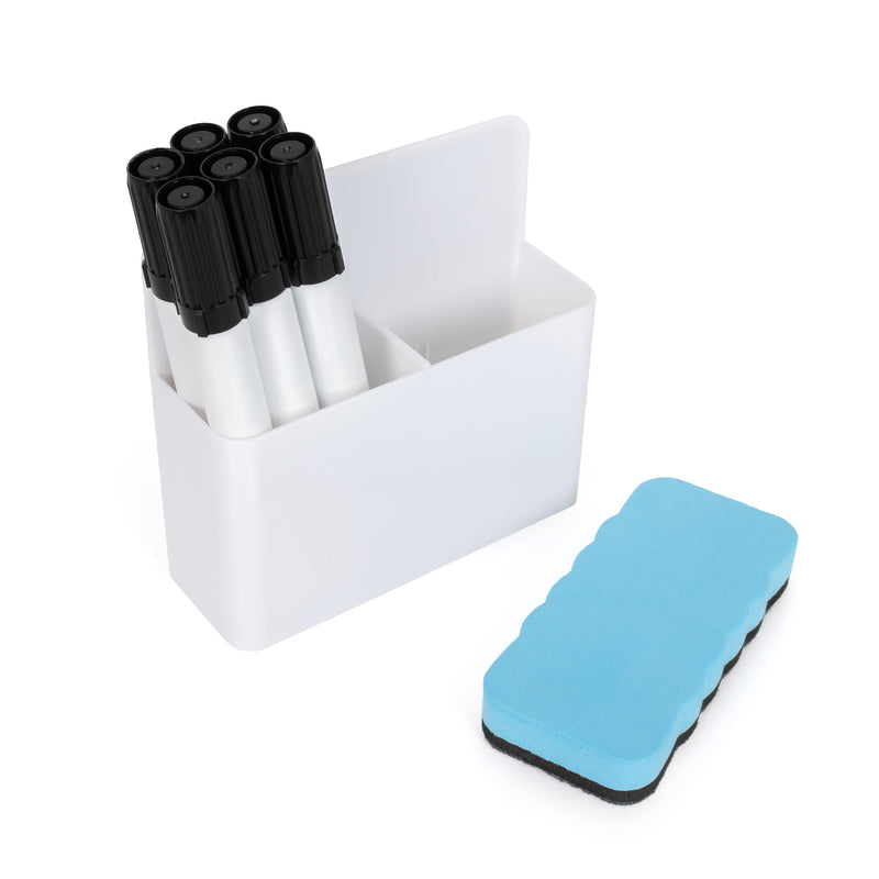 Magnetic whiteboard pen holder with 6x dry-wipe pens & magnetic eraser