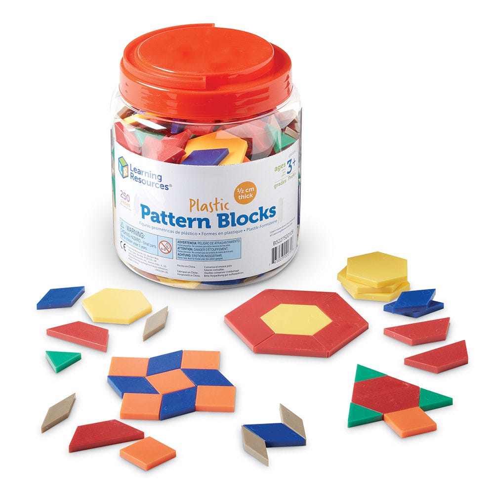 Plastic Pattern Blocks, Set of 250