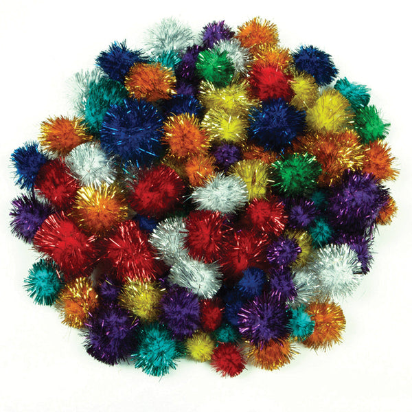 Assorted Glitter Pom Poms pk 100