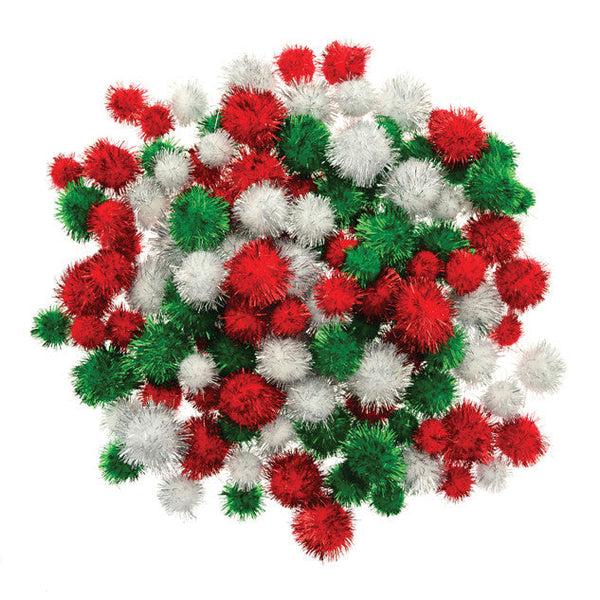 Festive Glitter Pom Poms pk 130