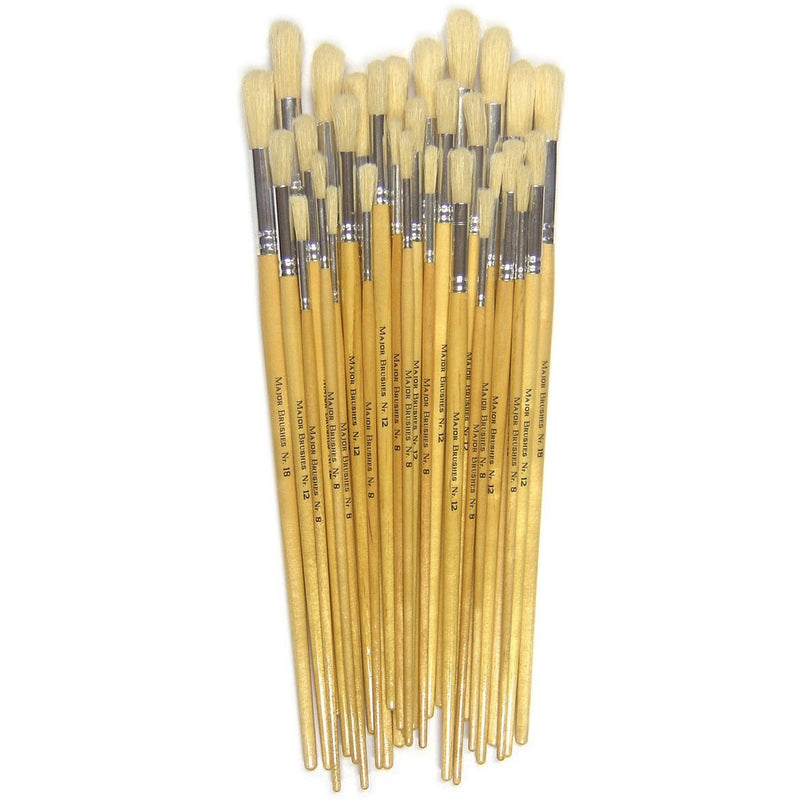 Round Hog Bristle Paint Brushes - Long Handle pk 30