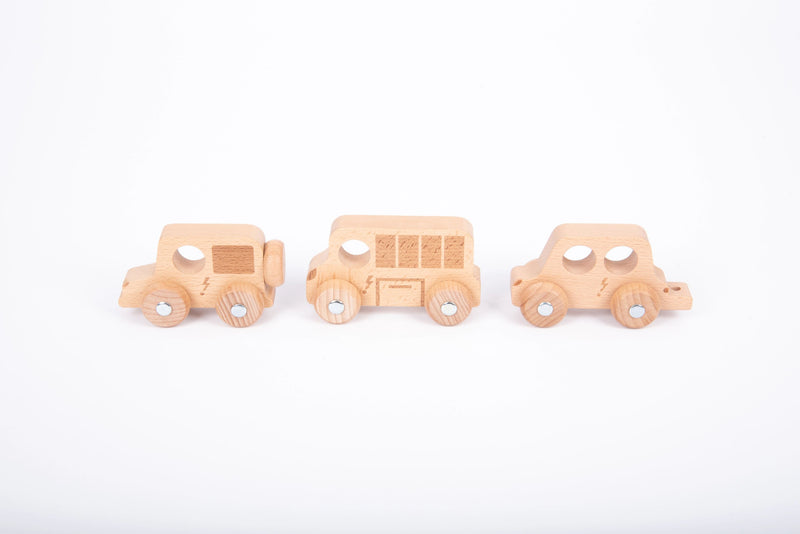 Natural Wooden City E-Vehicles Set