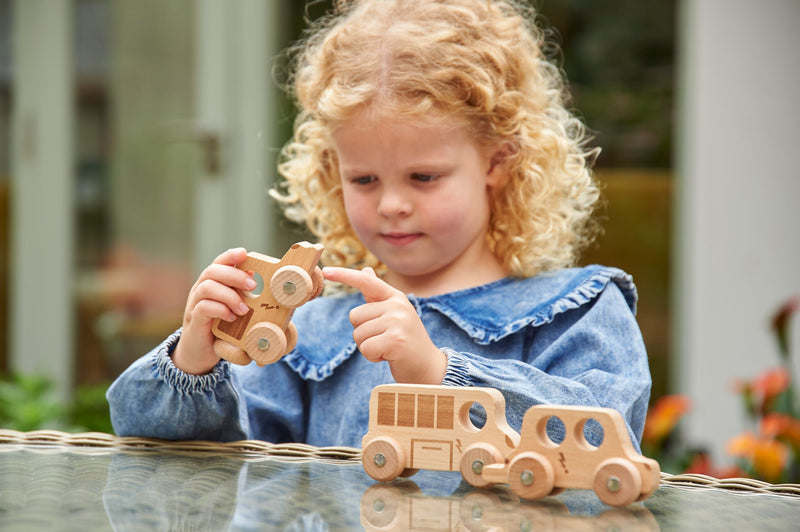 Natural Wooden City E-Vehicles Set