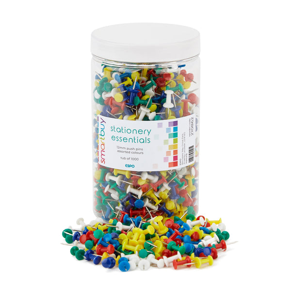 Smartbuy, PUSH PINS, Assorted colours, Tub of 1000