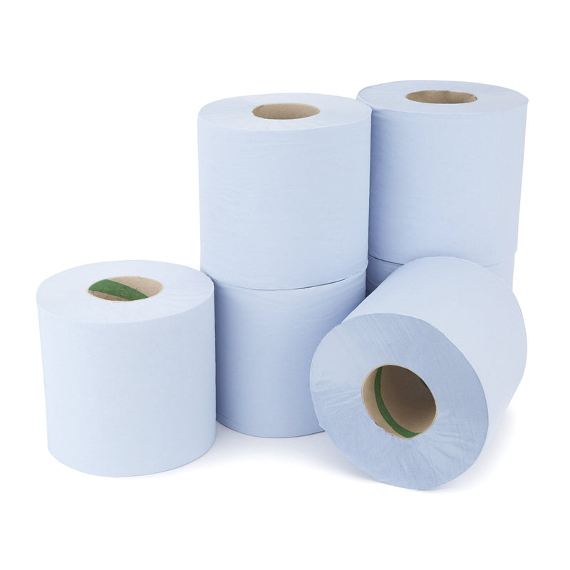 BLUE CENTREFEED ROLLS, 1 Ply, Case of 6 Rolls