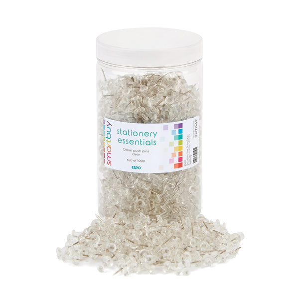 Smartbuy, PUSH PINS, Clear, Tub of 1000