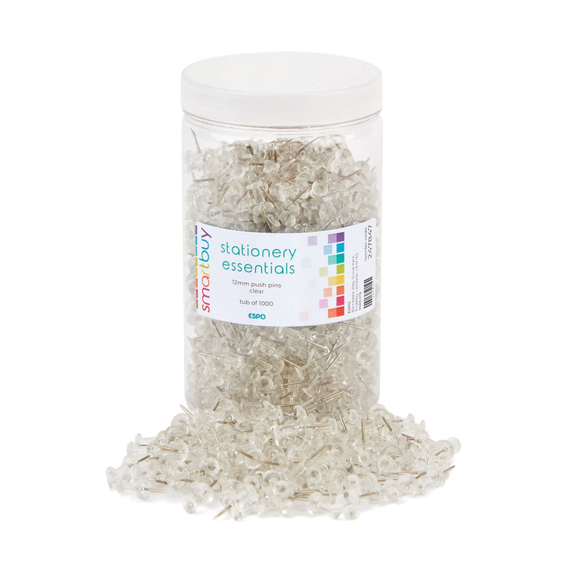 Smartbuy, PUSH PINS, Clear, Tub of 1000