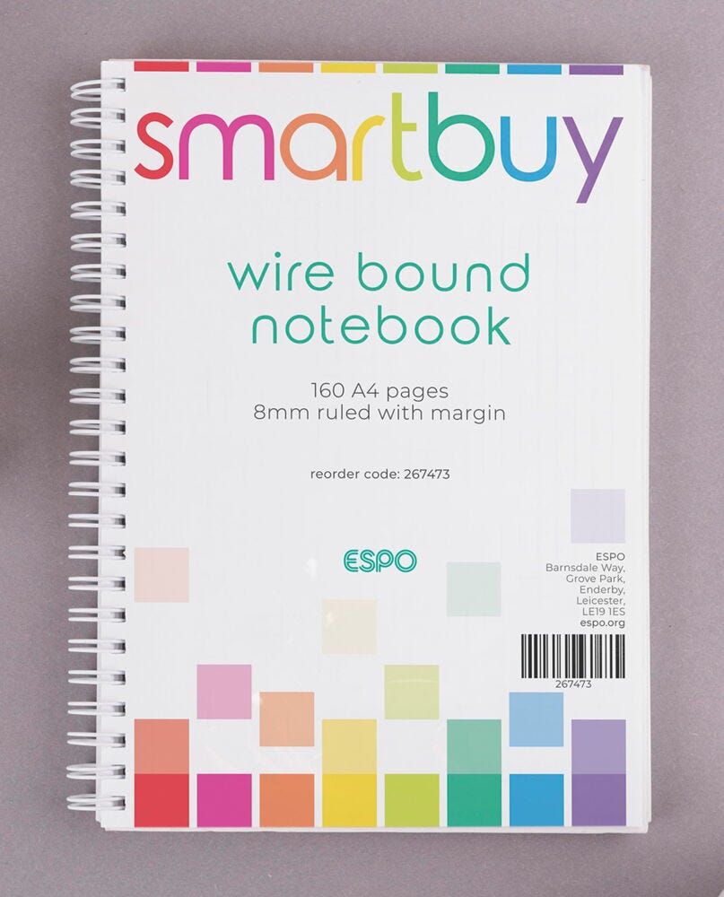 TWIN WIRE BOUND NOTEBOOK A4, 160 pages (80 sheets), 8mm ruled with mar