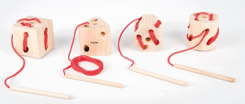 WOODEN LACING SHAPES, Age 3+, Set of 4