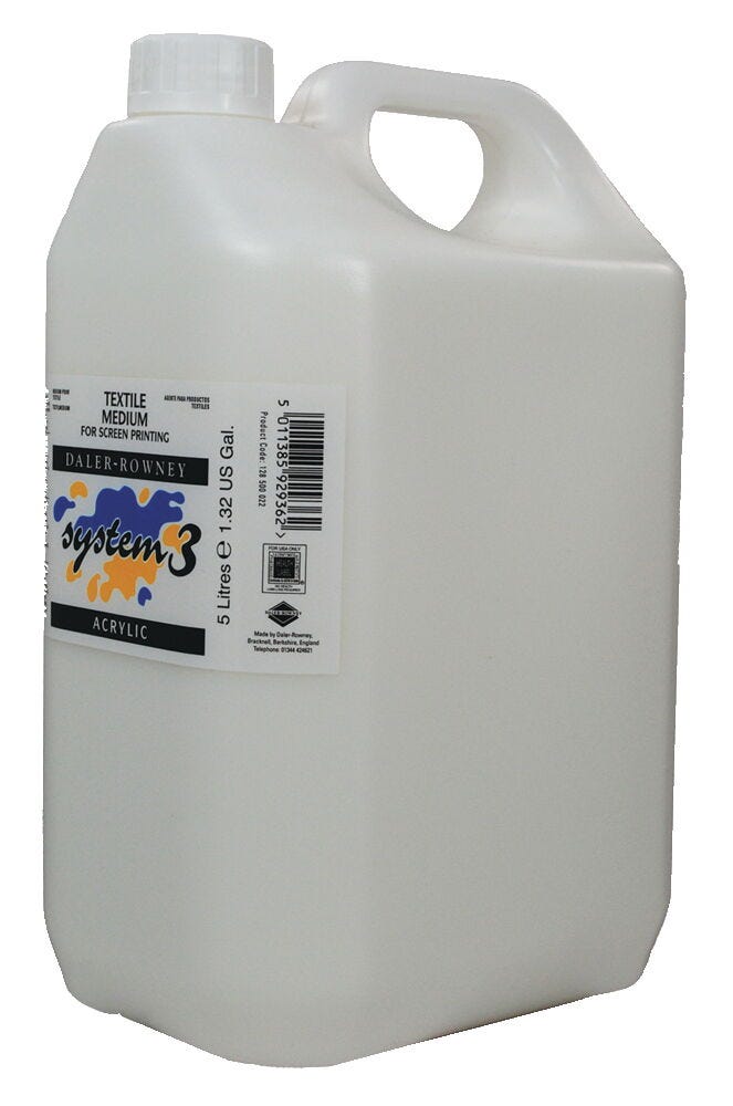 SCREEN PRINTING FLUIDS, Daler Rowney System 3 Textile Printing Medium, 5 litres