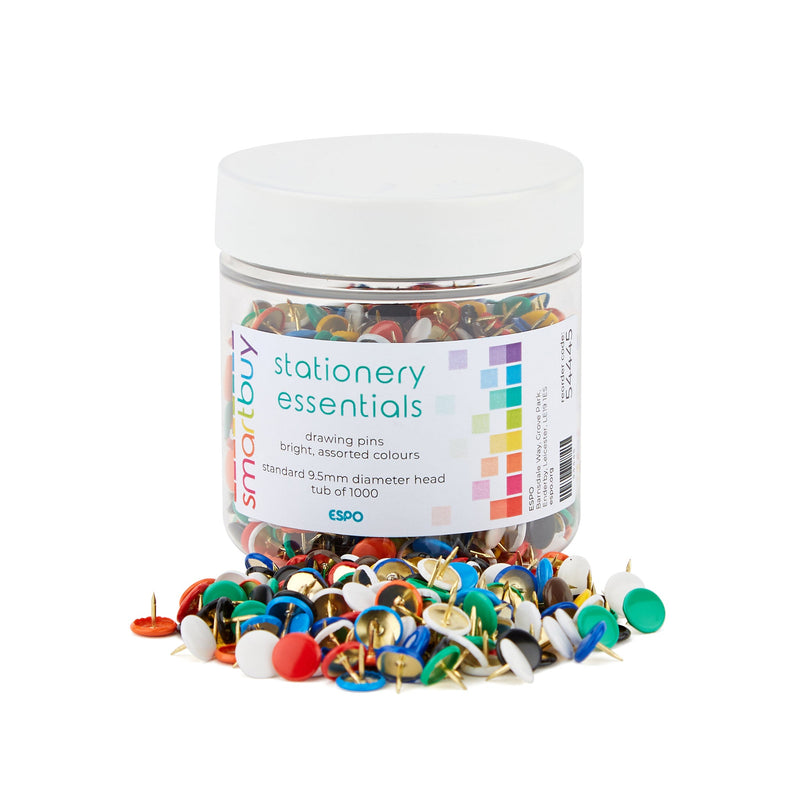 Smartbuy, PINS, DRAWING, Bright, Assorted Colours, Tub of 1000