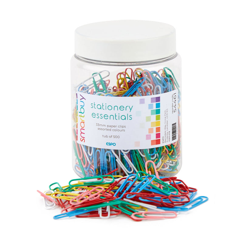 Smartbuy, PAPER CLIPS, Assorted Colours, 33mm, Tub of 500