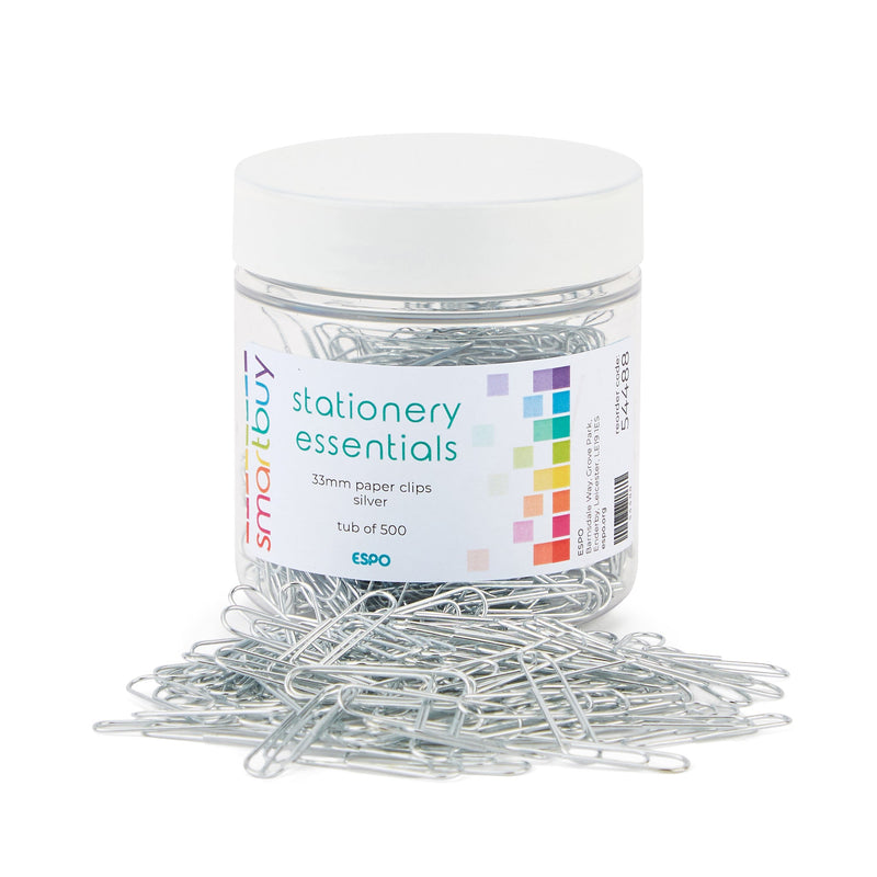 Smartbuy, PAPER CLIPS, Silver, 33mm, Tub of 500