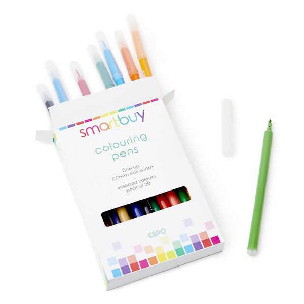 PENS, WASHABLE FIBRE TIP, Smartbuy, Fine Tip, Assorted, Pack of 10