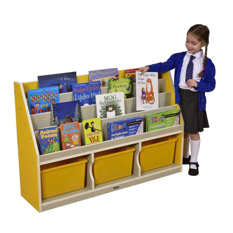 Thrifty 3-Compartment Book Storage with 3 Yellow Trays