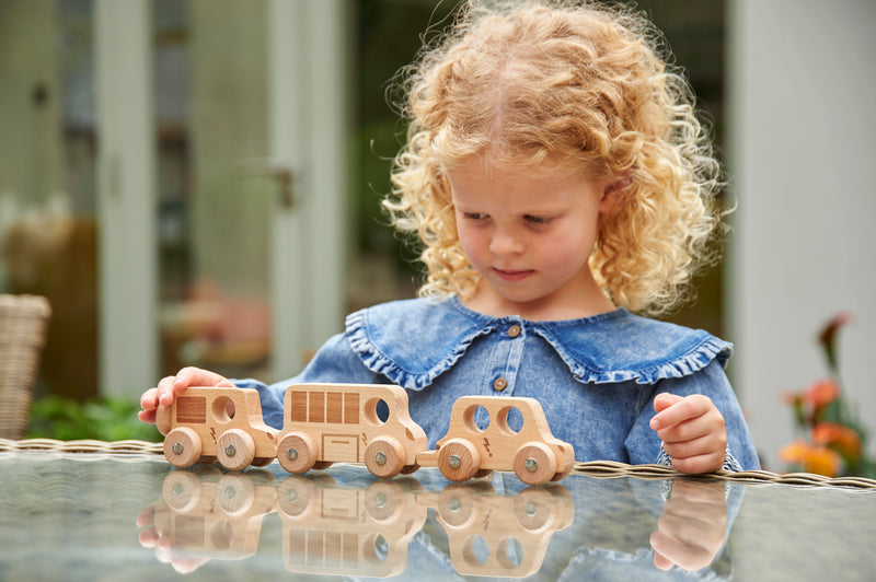 Natural Wooden City E-Vehicles Set