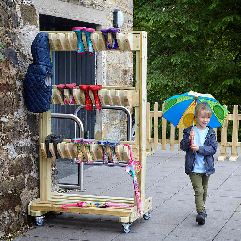 Double-Sided Wooden Welly Storage