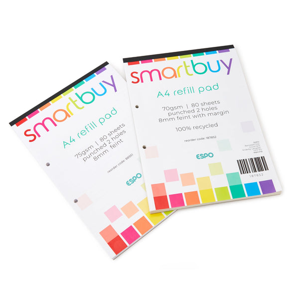 Smartbuy, REFILL WRITING PADS, A4, Superior Quality Pad, Punched 2 Holes, With Cover, 8mm ruled, Pack of 6