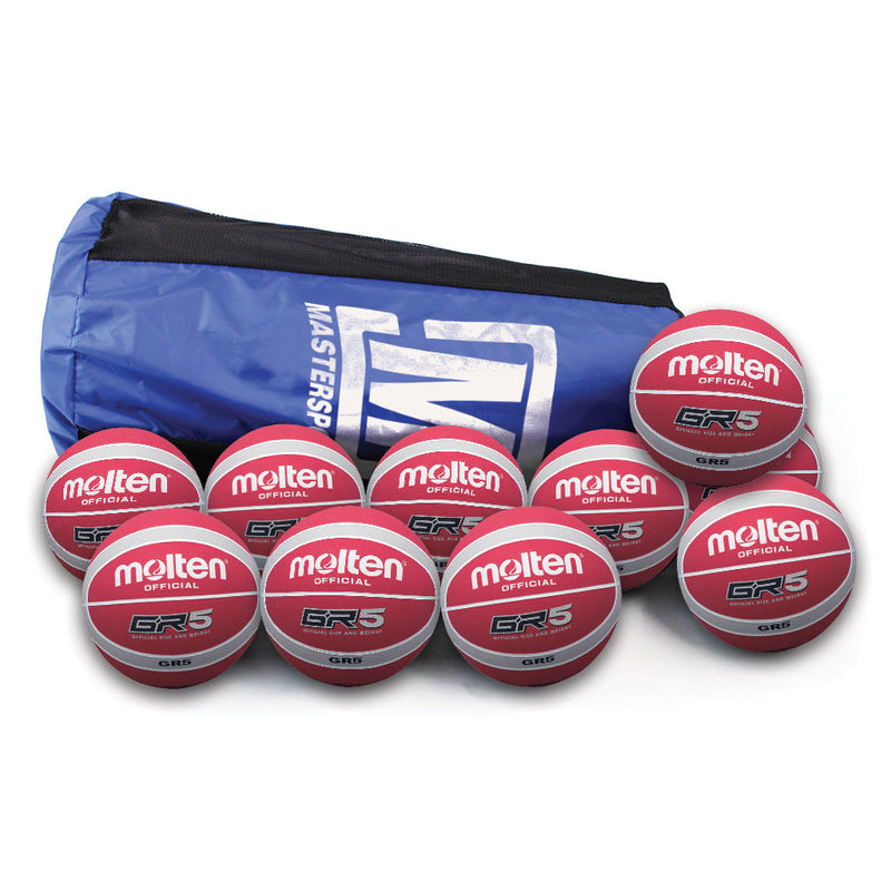 Molten Gr Coloured Series Basketball Size 5, Red/Silver, Bag of 10