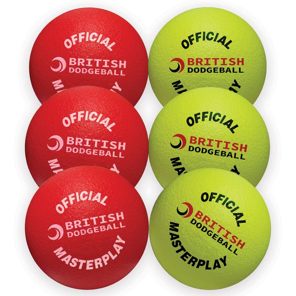 Official British Dodgeball Masterplay Foam Dodgeball 150mm, Mixed Colours, Set of 6