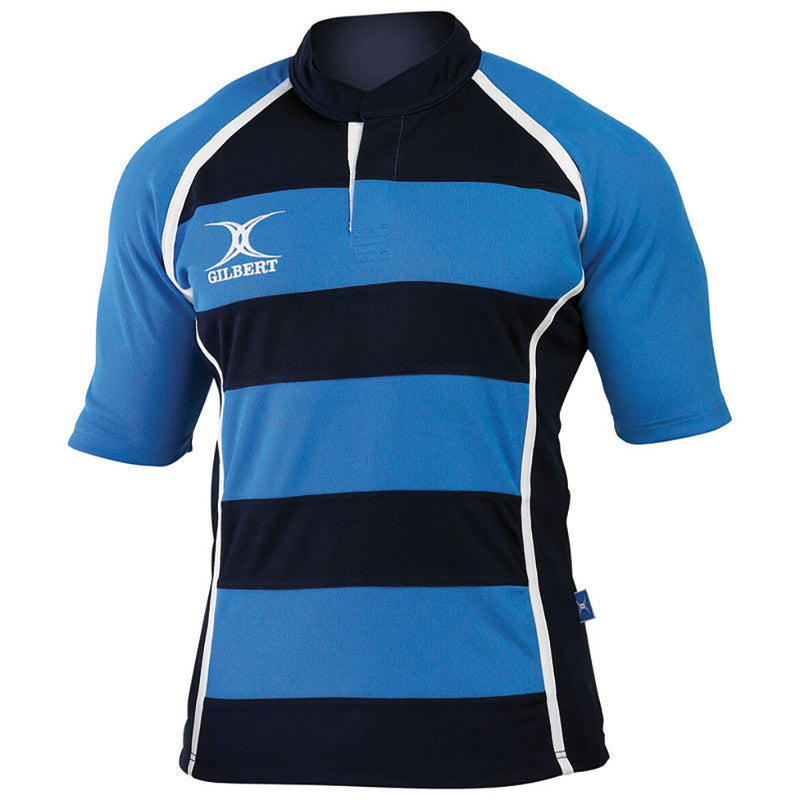 Gilbert xact Rugby Match Shirt Hooped Navy Blue/Sky Small