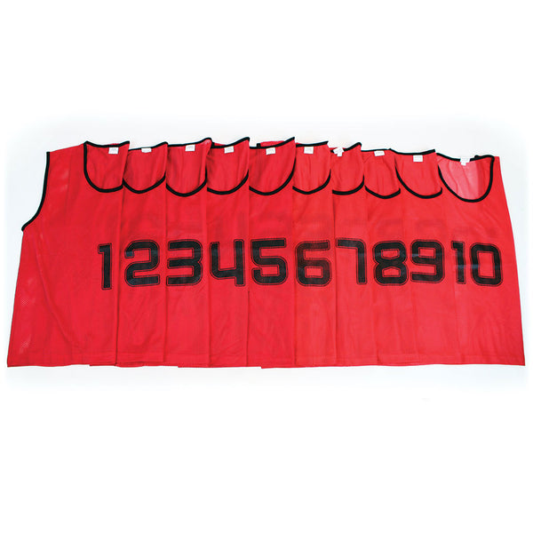 Mesh Training Bib Numbered 1-10 Medium, Red, Set of 10