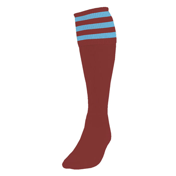 Precision 3 Stripe Football Socks Maroon/Sky, Junior Size 12-02