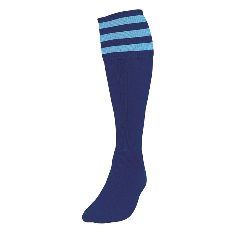 Precision 3 Stripe Football Socks Navy Blue/Sky, Junior Size 12-02