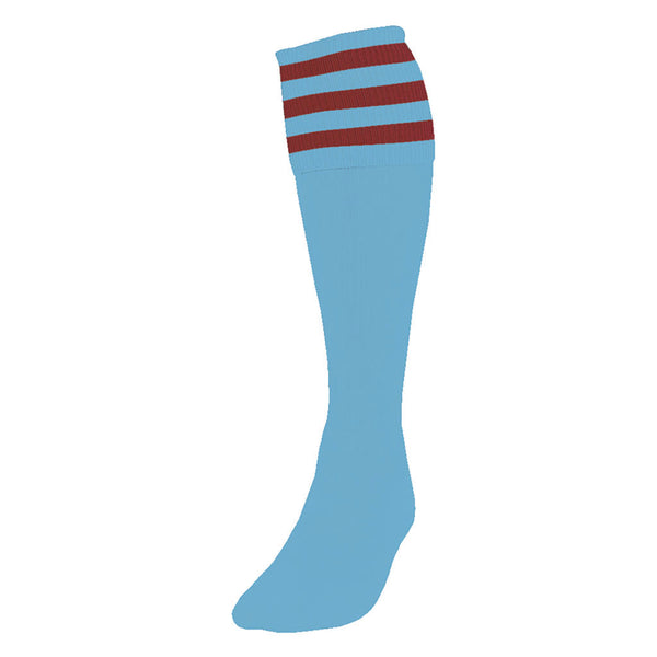 Precision 3 Stripe Football Socks Sky/Maroon, Senior Size 07-11