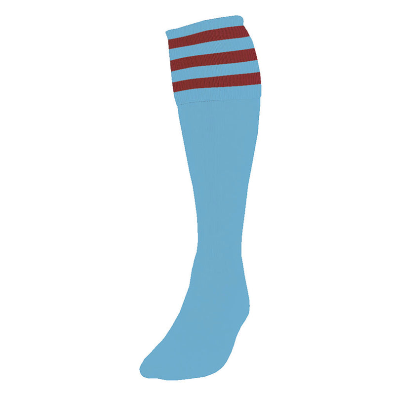Precision 3 Stripe Football Socks Sky/Maroon, Senior Size 07-11