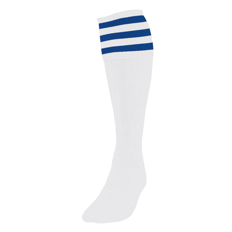 Precision 3 Stripe Football Socks White/Royal Blue, Senior Size 03-06