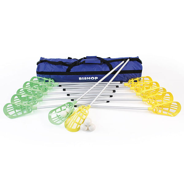 Pop Lacrosse Set, Green And Yellow Sticks, Balls And Holdall