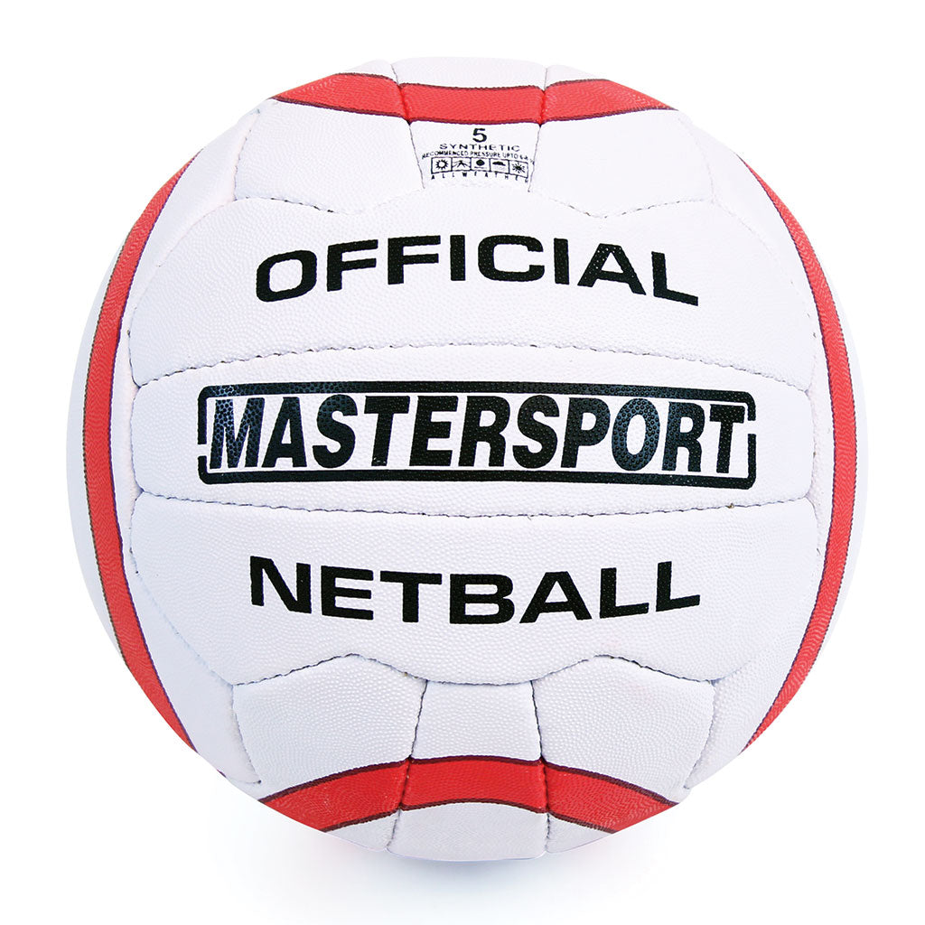 Masterplay Official Netball Size 5. White/Red