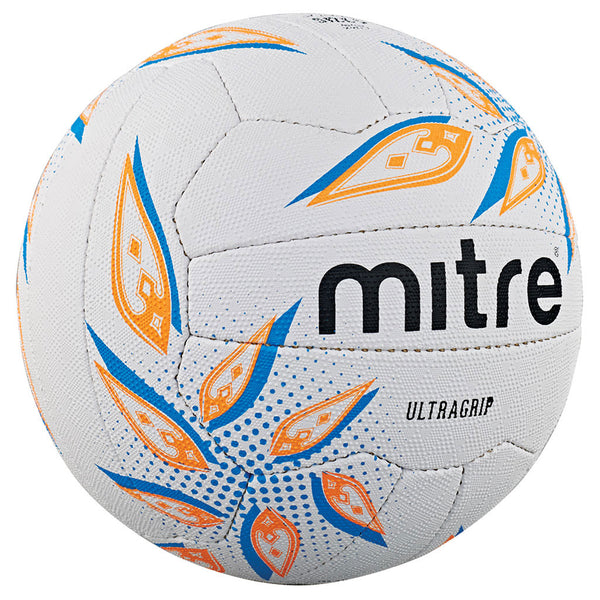 Mitre Ultragrip Netball Size 4, White/Grey/Yellow