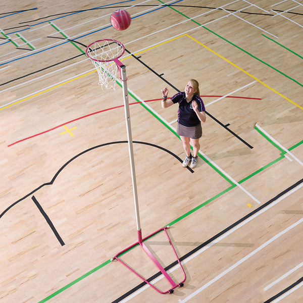 Freestanding Wheelaway Netball Post C/W 16mm Ring/Net, Nb1Rp Regulation, Pair, Pink