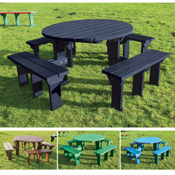 MARMAX RECYCLED PLASTIC PRODUCTS, Circular Picnic Table, Junior, Black, Each