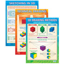 DRAWING METHODS POSTERS, Pack of 3