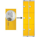 THREE COMPARTMENT LOCKERS WITH KEY LOCKS, 300 x 300 x 1800mm (w x d x h), Nest of 2 Lockers, Red doors
