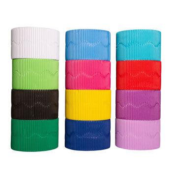 CORRUGATED PAPER BORDER ROLLS, Scalloped Cut Brights, Black, Each