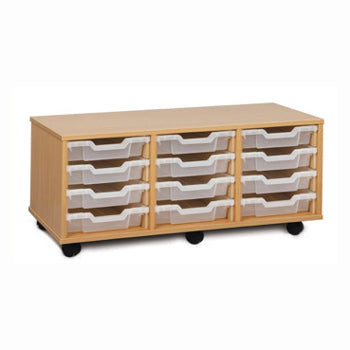 MOBILE TRAY UNITS, TRIPLE COLUMN, 12 Shallow Tray, Beech