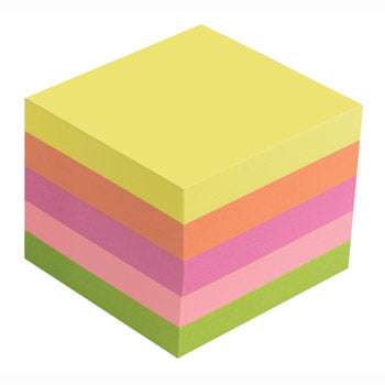 REPOSITIONABLE NOTES, STICKY NOTES, Neon Assorted, 50 x 50mm (Mini Cube), Each